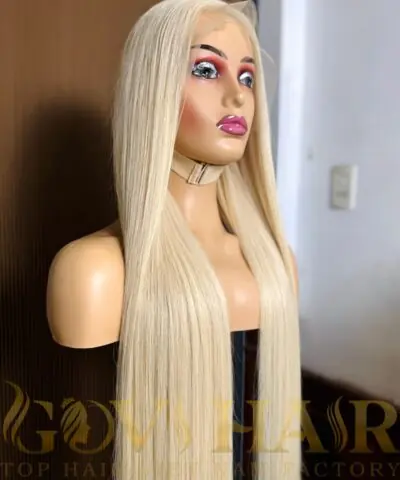 Straight Human Hair Frontal Wig 13x4 HD Lace 28 Inch 180% Density Platinum Color 6 Straight Human Hair Frontal Wig 13x4 HD Lace 28 Inch 180% Density