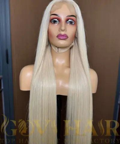 Straight Human Hair Frontal Wig 13x4 HD Lace 28 Inch 180% Density Platinum Color