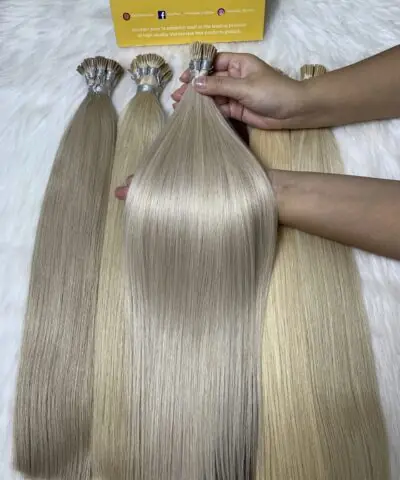 24 Inch Straight #1001 Lightest Ash Blonde Color I Tip Hair Extensions