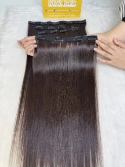 24 Inch Straight #4 Chocolate Brown Color Clip In Hair Extensions