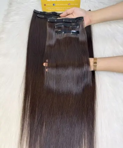 24 Inch Straight #4 Chocolate Brown Color Clip In Hair Extensions Human Hair