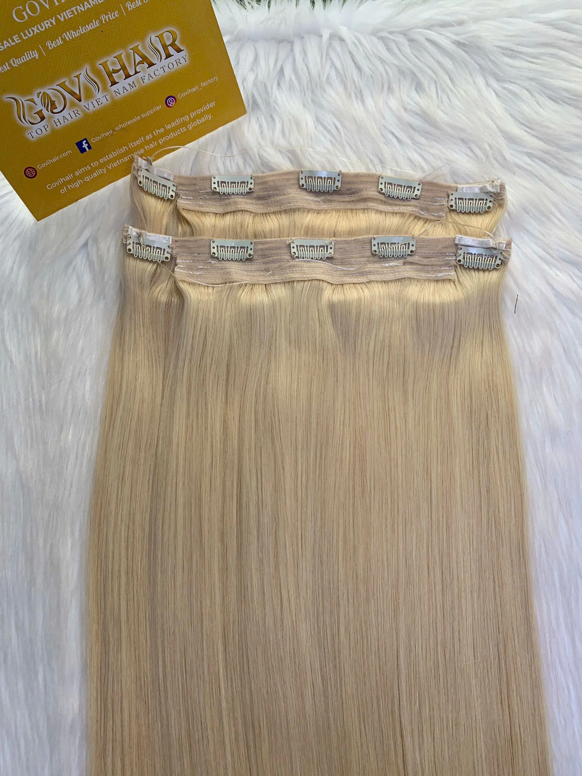 26 Inch Straight #60 Blonde Color Halo Hair Extensions Raw Hair