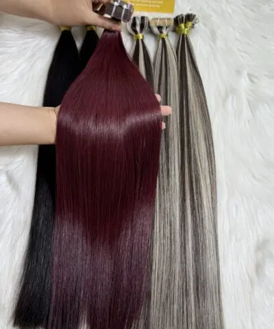 28 Inch Straight Tape In Hair Extensions #99j Burgundy Color