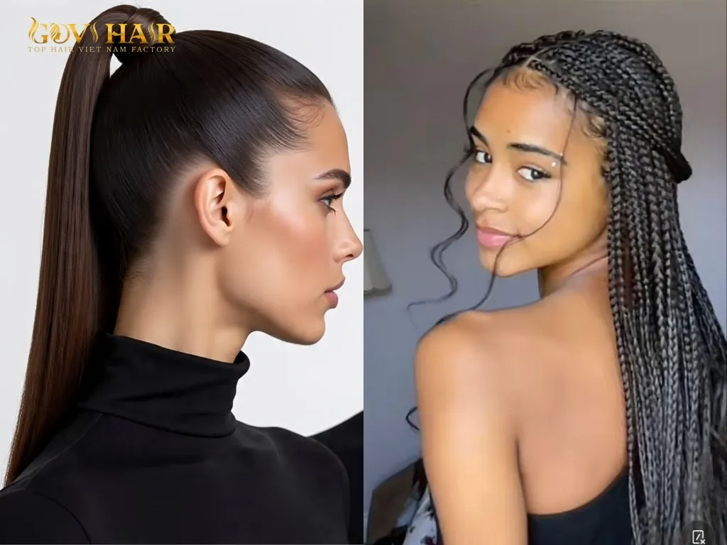 40 inch hair styling ideas featuring sleek ponytail and long braided hairstyle