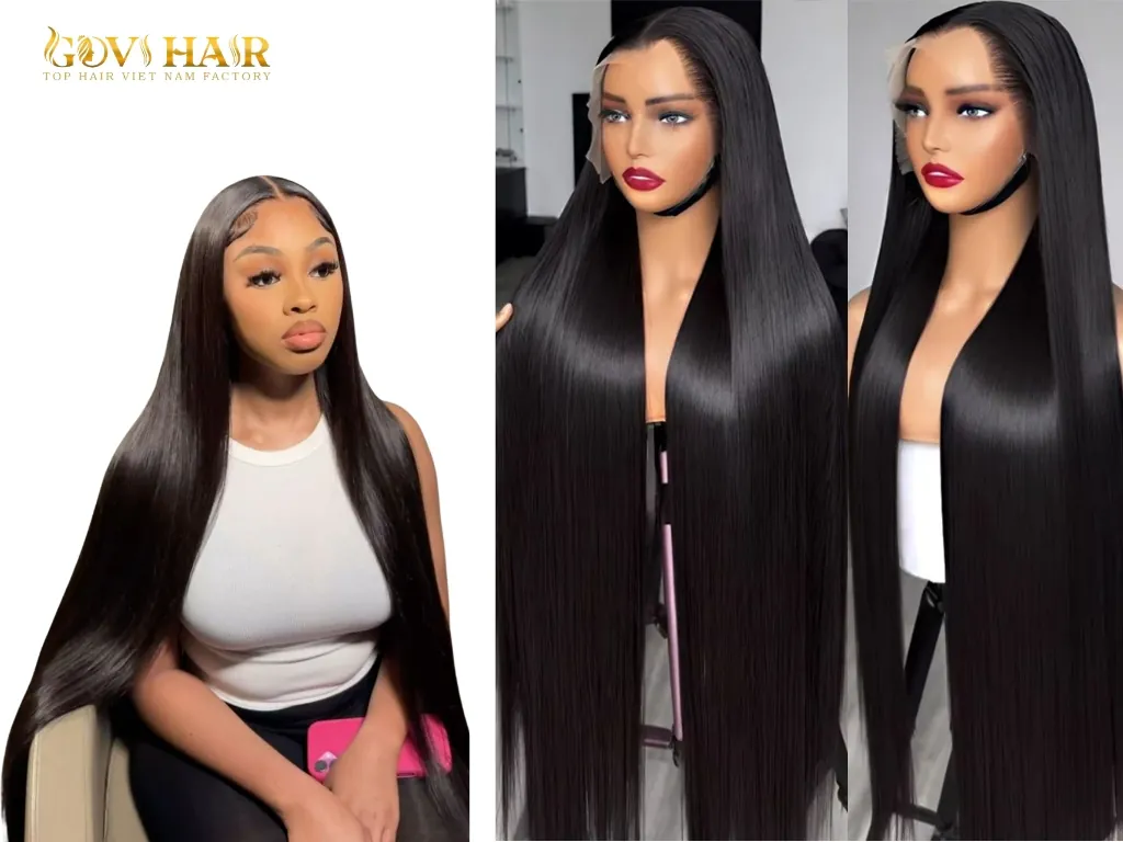 Straight 40 inch hair wig showing real length, very long hair appearance