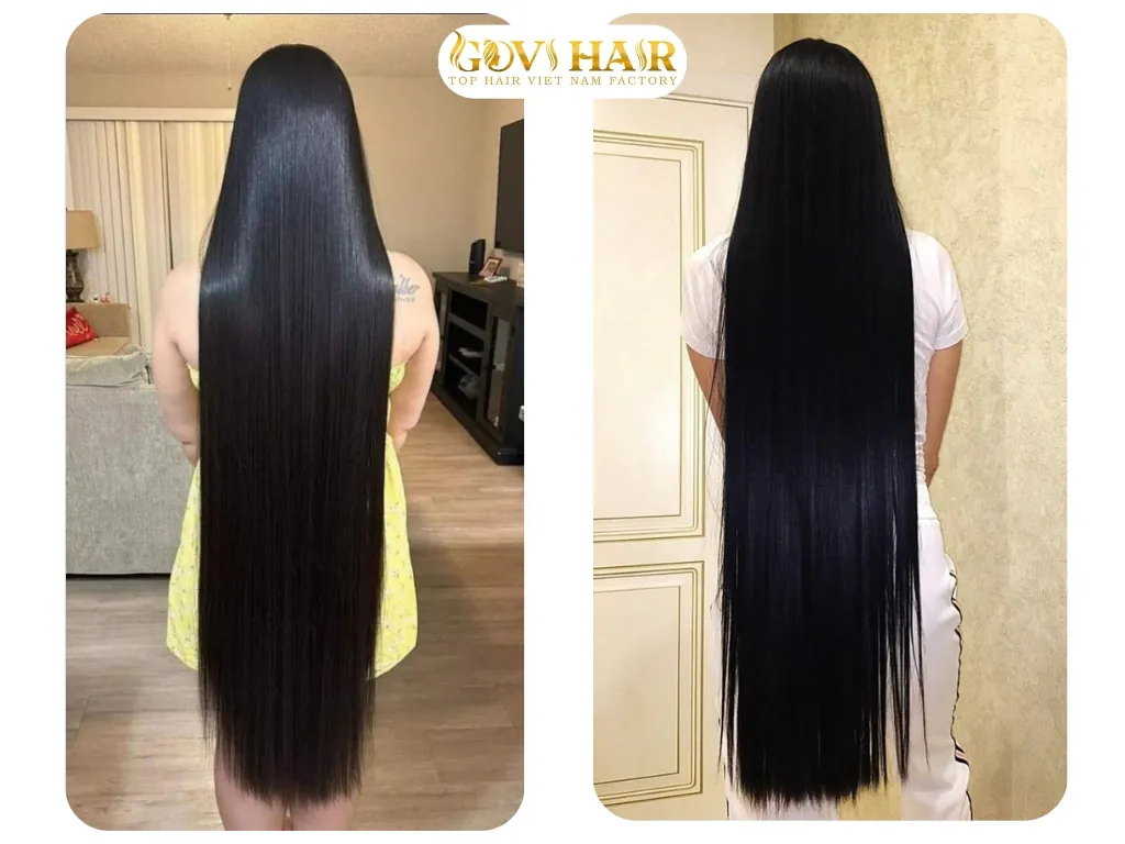 48 inch hair real life length chart showing hair falling to mid thigh and near knee