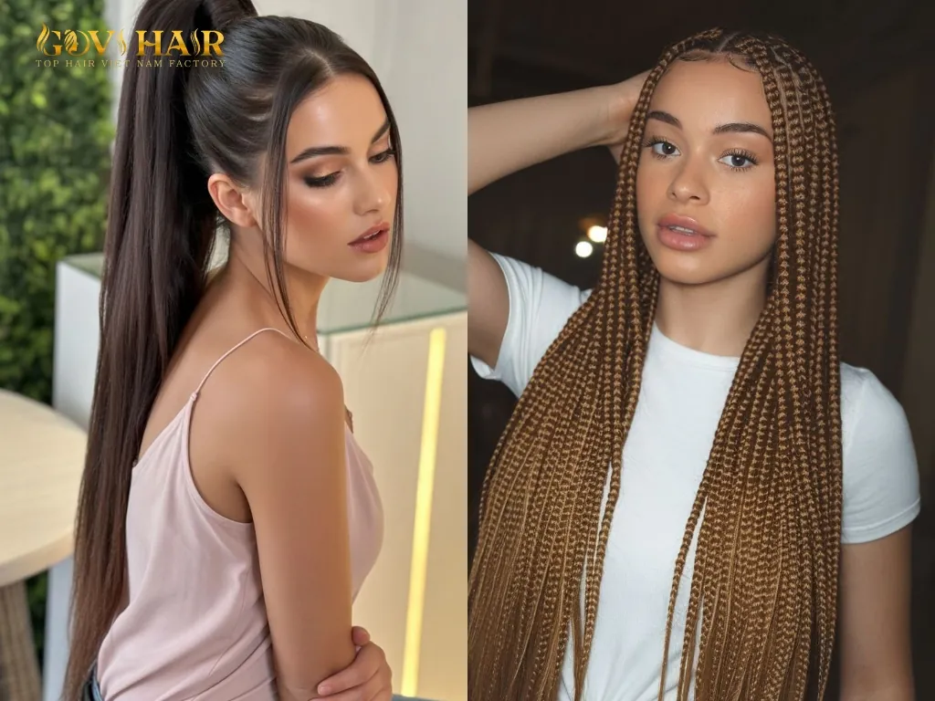 48 inch hair ponytail and braids showing long and dramatic hairstyles