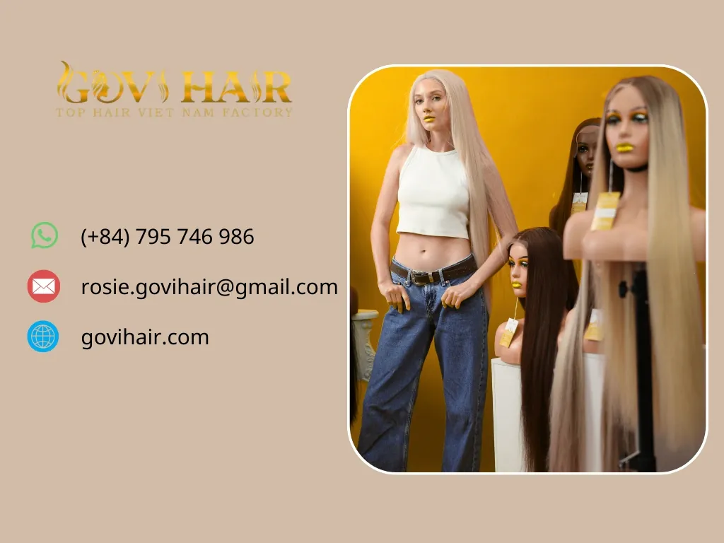 48 inch hair wigs collection displayed in professional showroom