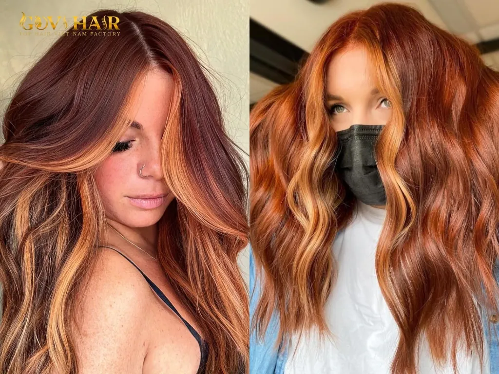 Auburn hair with highlights focused around the face for a refined and natural appearance