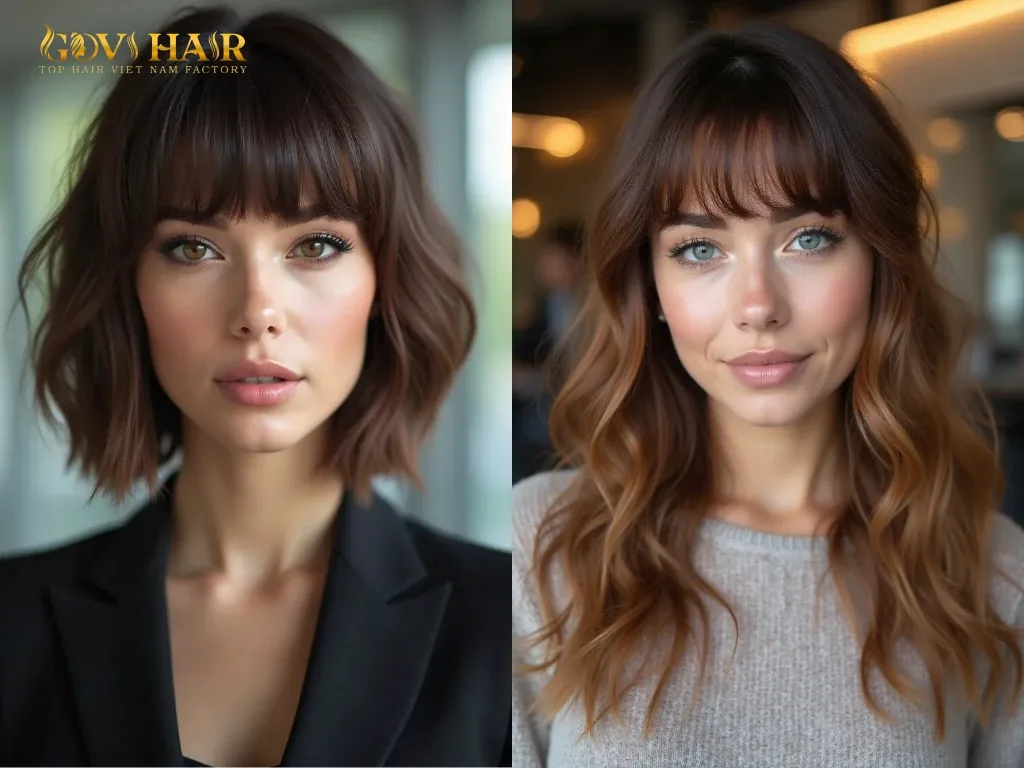 Bangs for oblong face shape reducing facial length