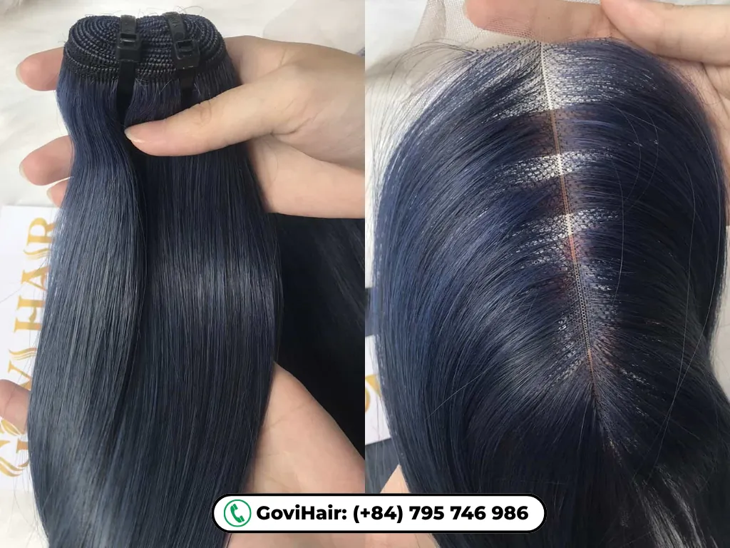 Blue Black Hair Color: Shades, Ideas, and How to Get the Perfect Look 14 Blue black weft hair extensions and blue black HD lace at GoviHair