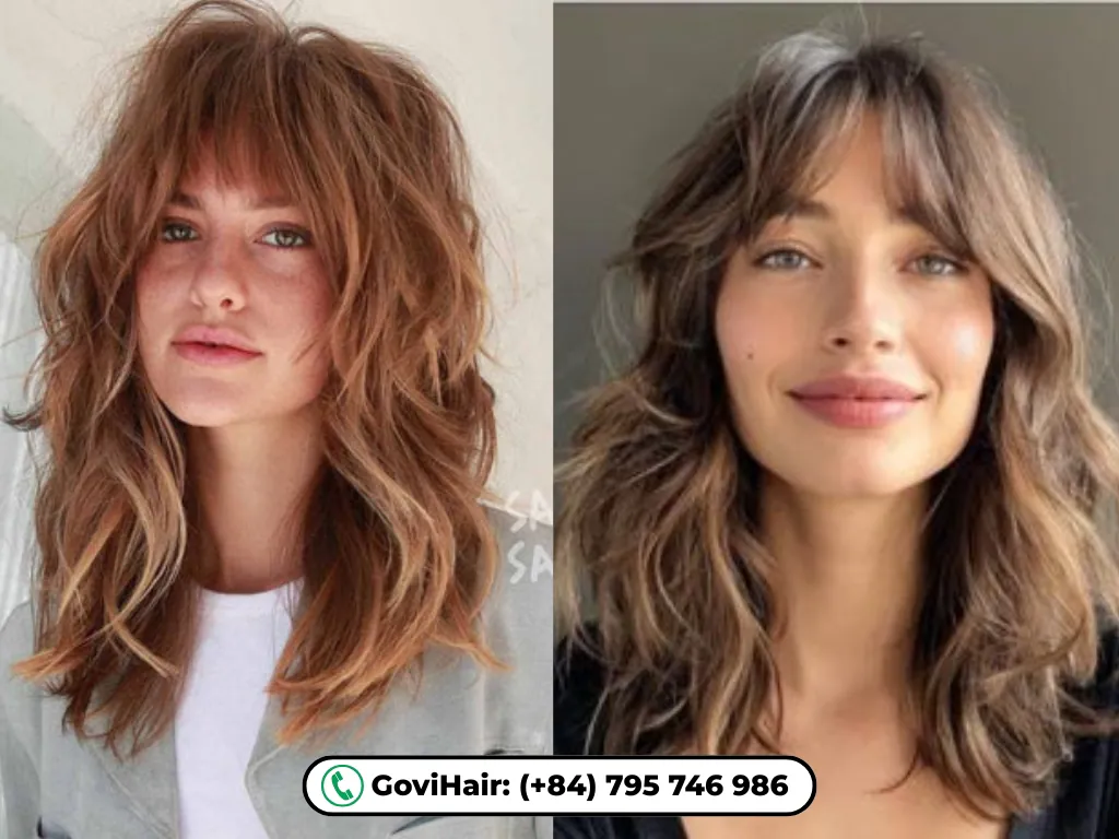 Medium-length curly hair with layers