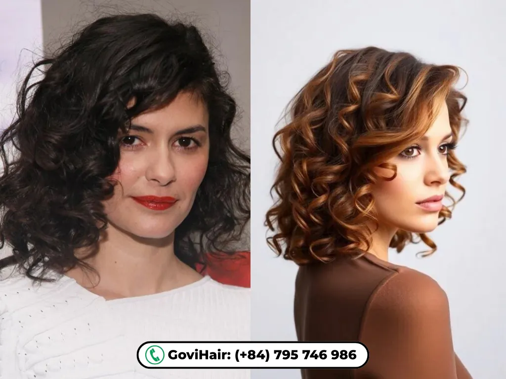 Curly bob with side-swept bang