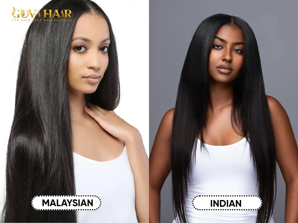 Straight hairstyle comparison between Malaysian hair and Indian hair