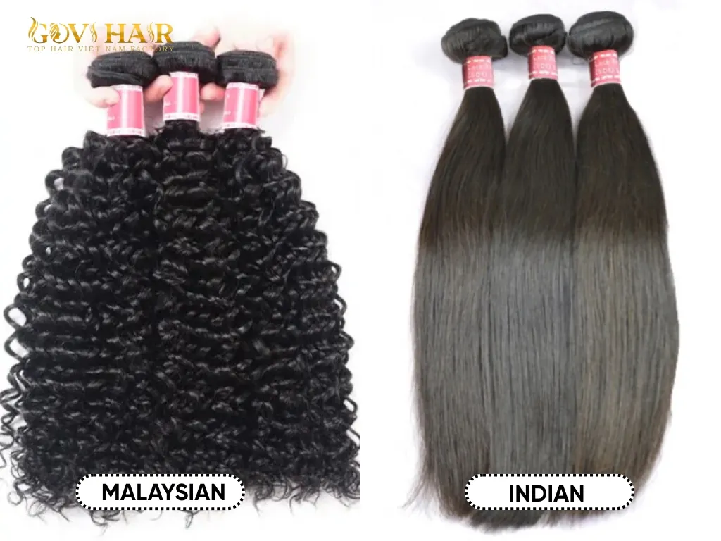 Malaysian hair vs Indian hair bundles showing curly and straight texture differences