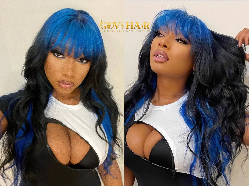 Black-and-Blue Hair With Bangs Of Megan Thee Stallion