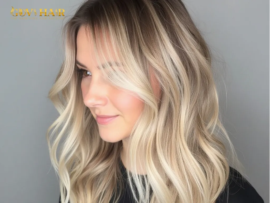 Sandy blonde balayage hair with seamless blending and natural dimension