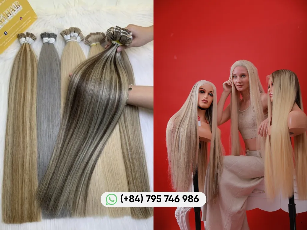 Sandy blonde hair extensions and wigs made from premium human hair with natural blonde tones