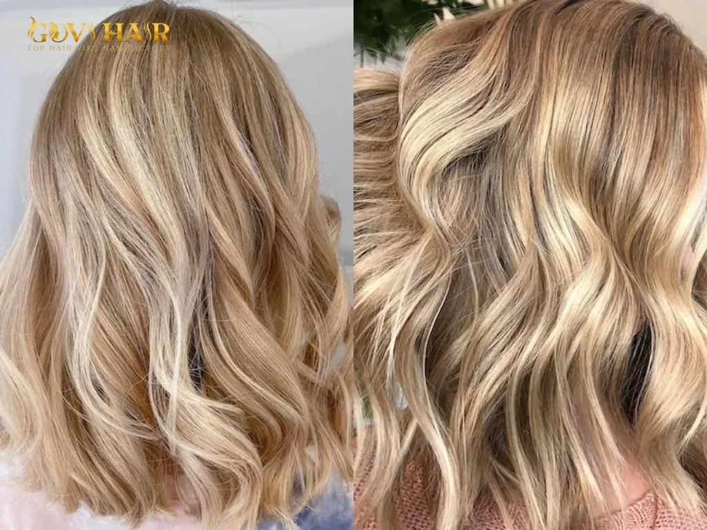 Sandy blonde hair color showing warm beige and neutral blonde tones