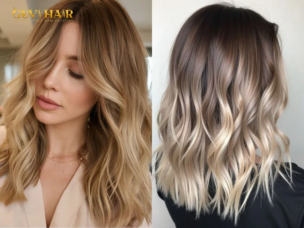 Sandy blonde ombre hair color transitioning from darker roots to light neutral blonde ends