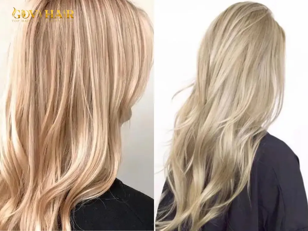 True sandy blonde hair color with neutral beige undertones and soft shine