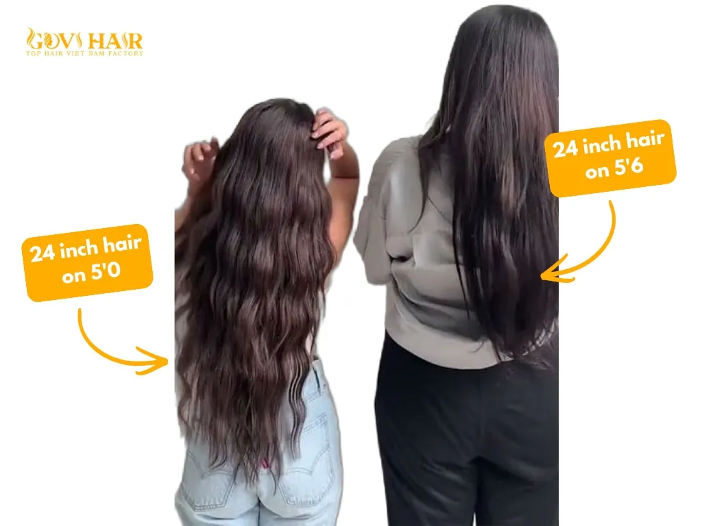 24 inch hair on different heights for comparison.