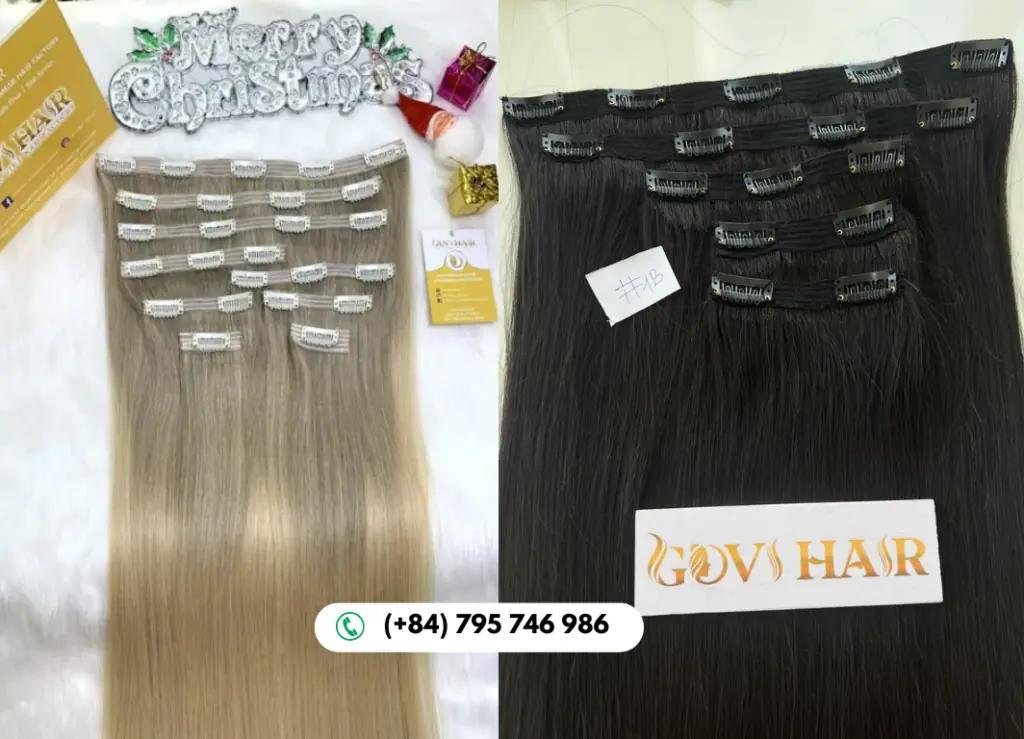 Clip in hair extensions made from 100% Vietnamese human hair