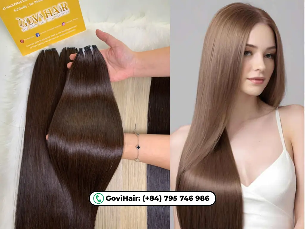 Feather weft hair extensions are made by sewing thin, feather-like strands of human hair