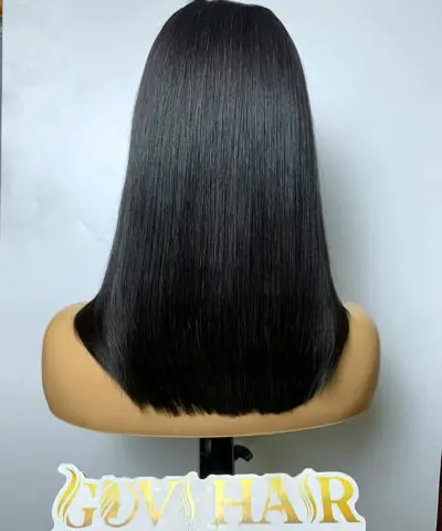 Black Bob Wig 2x6 HD Lace Closure 12 Inch Silky Straight Raw Human Hair 7 Black bob wig 12 inch back view