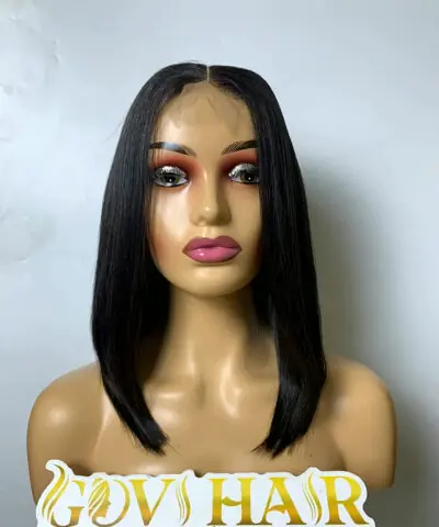 Black Bob Wig 2x6 HD Lace Closure 12 Inch Silky Straight Raw Human Hair 5 Black bob wig 2x6 closure front view