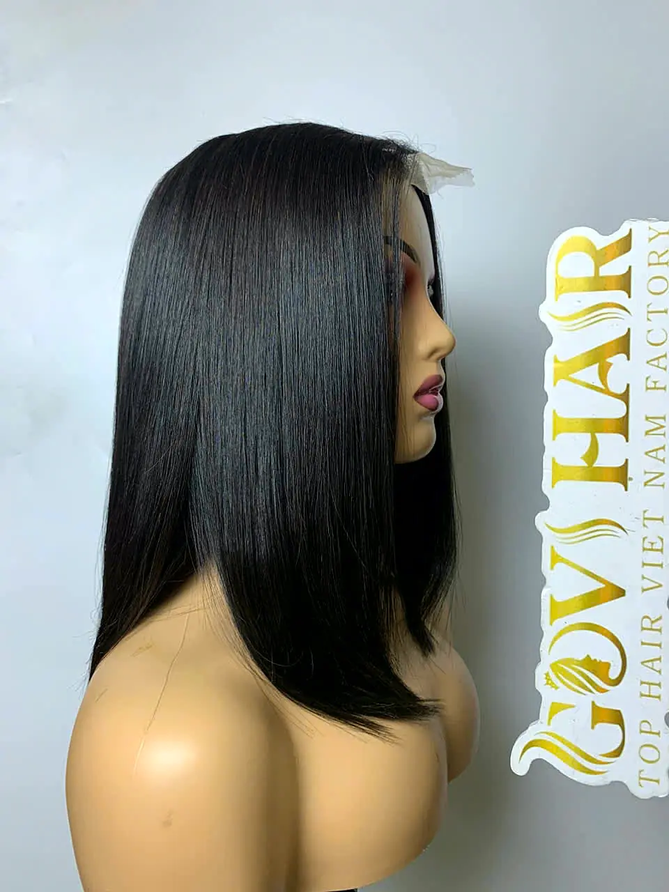 Black Bob Wig 2x6 HD Lace Closure 12 Inch Silky Straight Raw Human Hair 1 Black bob wig 12 inch side view
