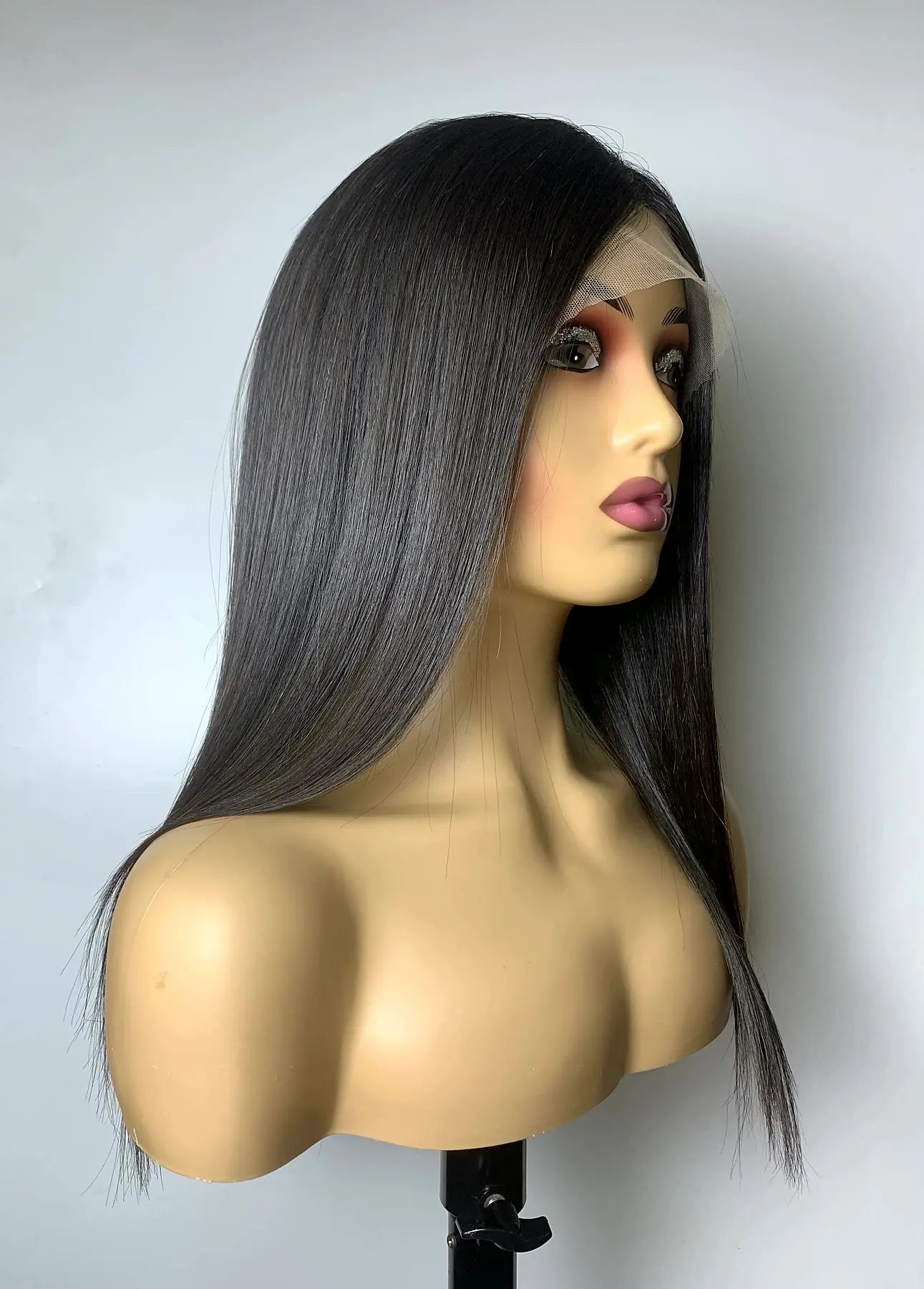 Full lace human hair wig side profile view