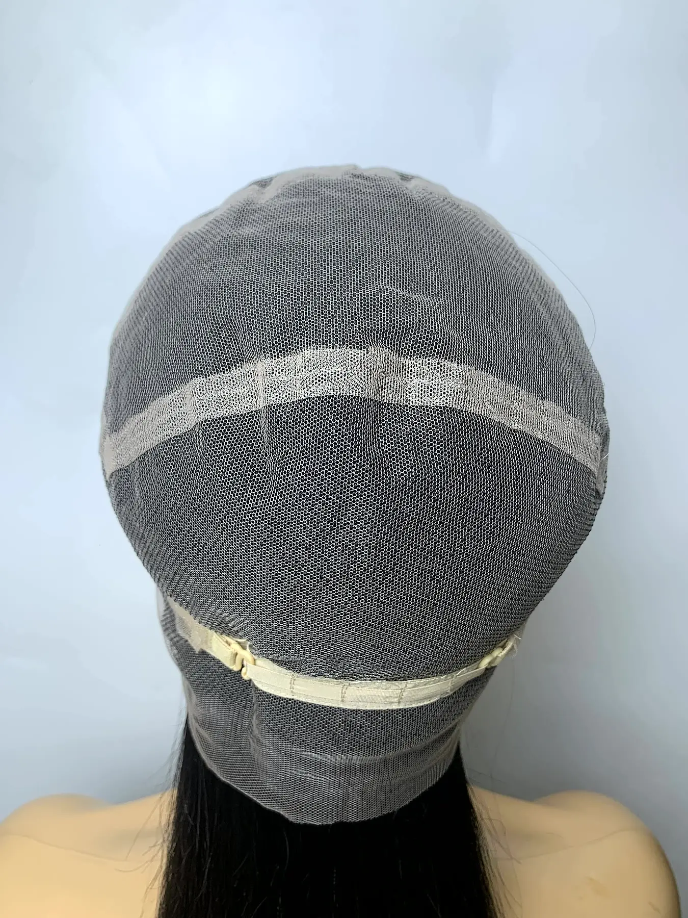 Full lace human hair wig cap back view