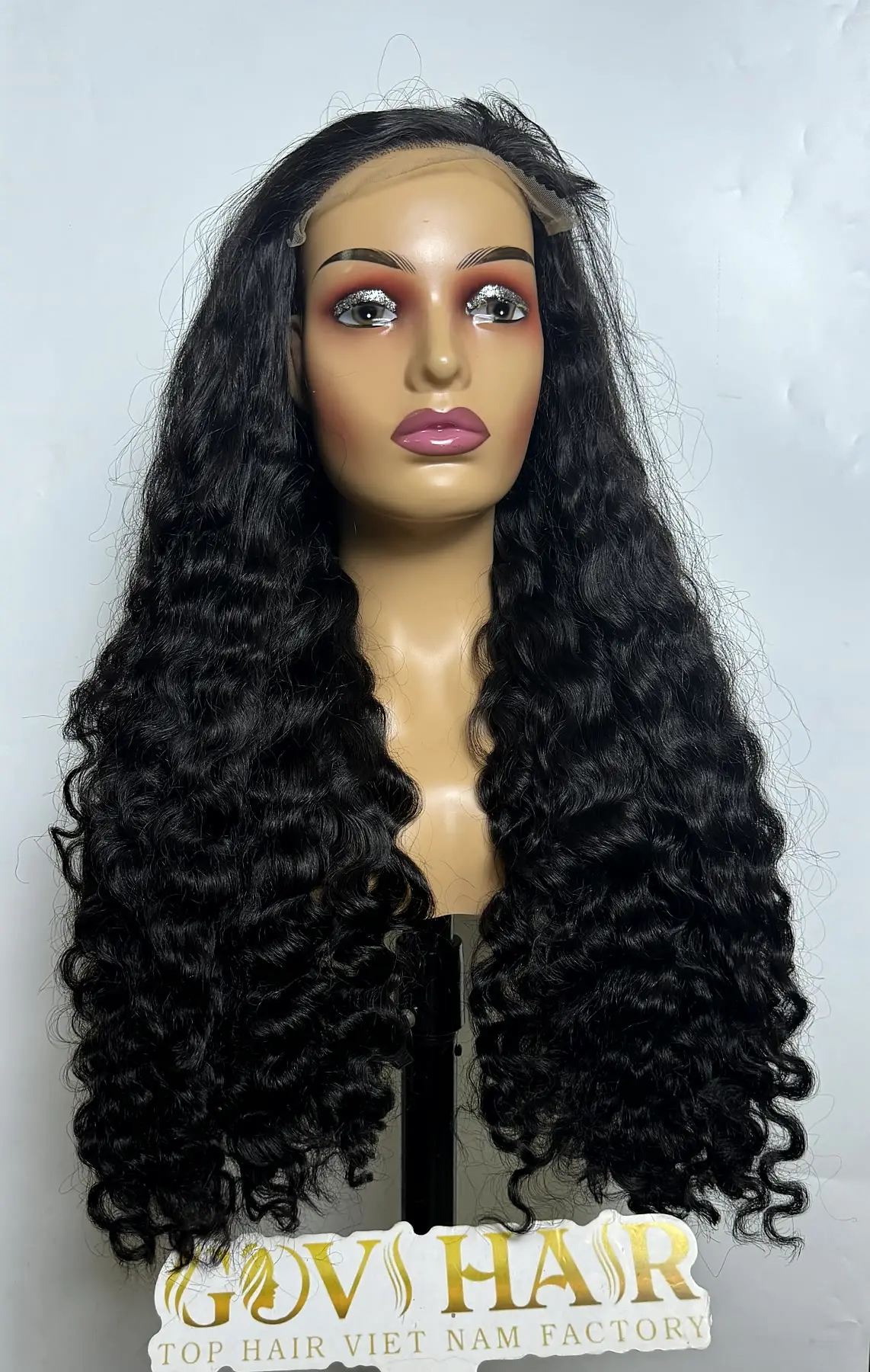 Curly Human Hair Wig 6x6 HD Closure 28 Inch Deep Curly Jet Black #1 2 Curly human hair wig 6x6 closure front view