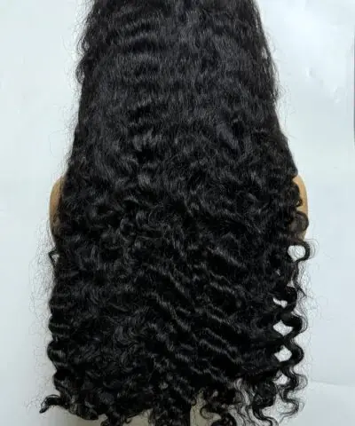 Curly Human Hair Wig 6x6 HD Closure 28 Inch Deep Curly Jet Black #1 6 Curly human hair wig 28 inch back view