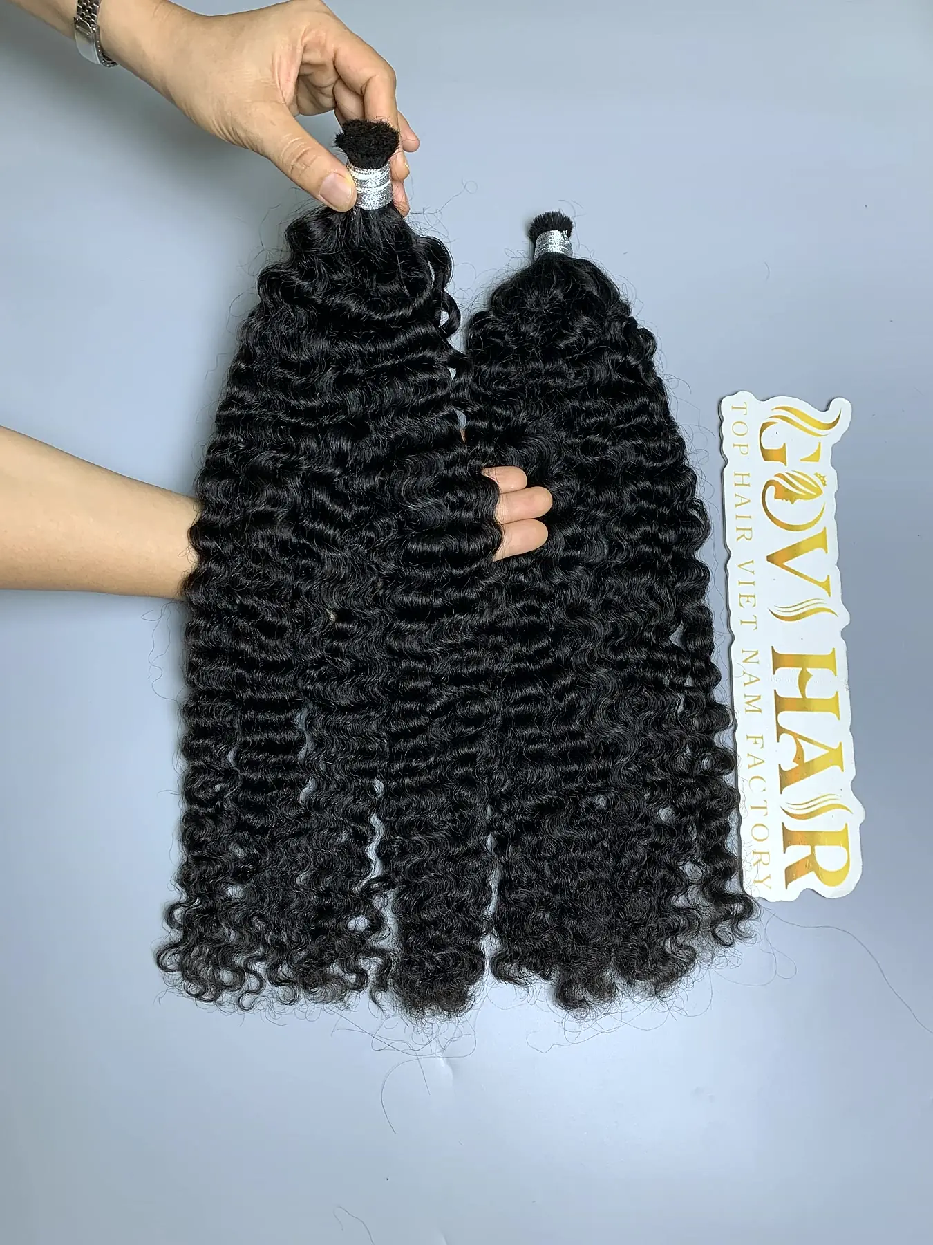 22 Inch Burmese Curly Braiding Hair Raw Bulk Human Hair Wholesale 2 Burmese curly braiding hair bulk bundles in hand