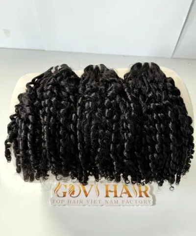 18 Inch Pixie Curly Hair Super Double Drawn Raw Bundles Wholesale 6 Pixie curly hair raw bundles on stand
