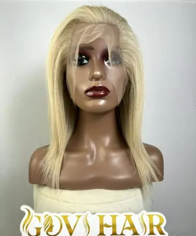 Short blonde full lace wig front view