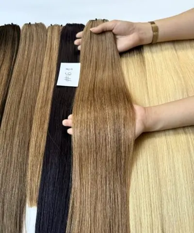 Light brown hair extensions #6.1 feather weft