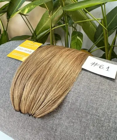 Light brown hair extensions with #6.1 label