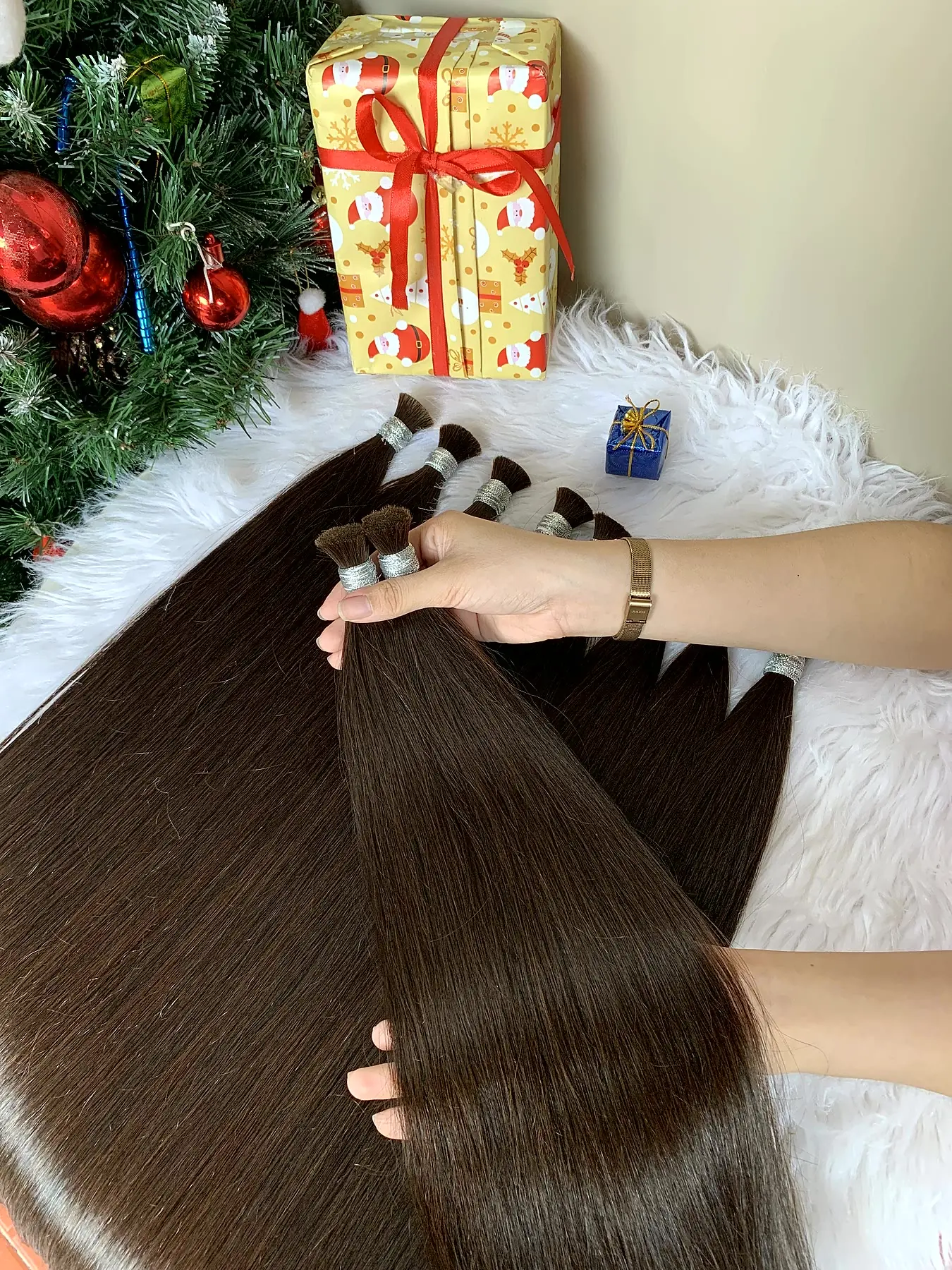 Human hair bulk #2C bone straight bundles