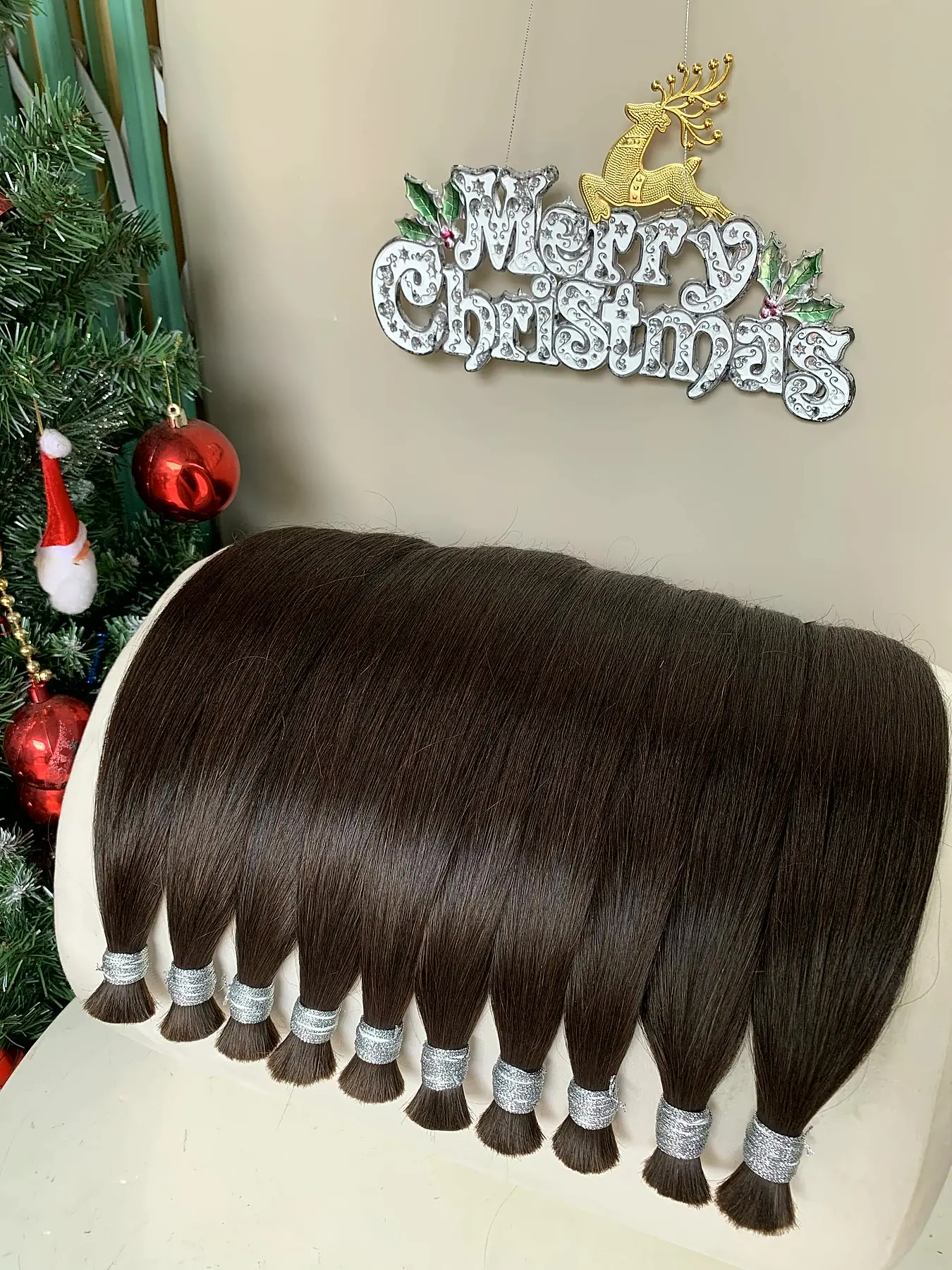 Human hair bulk 26 inch on hanger