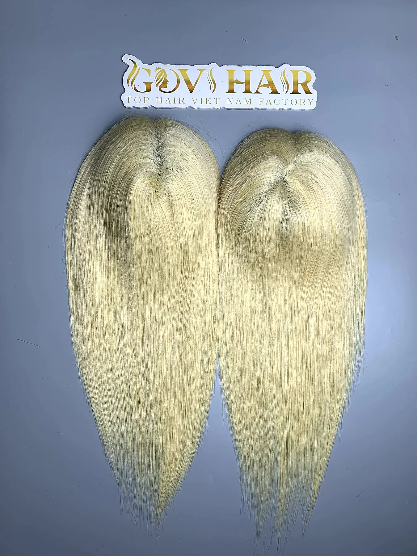 Blonde human hair topper 14 inch front view