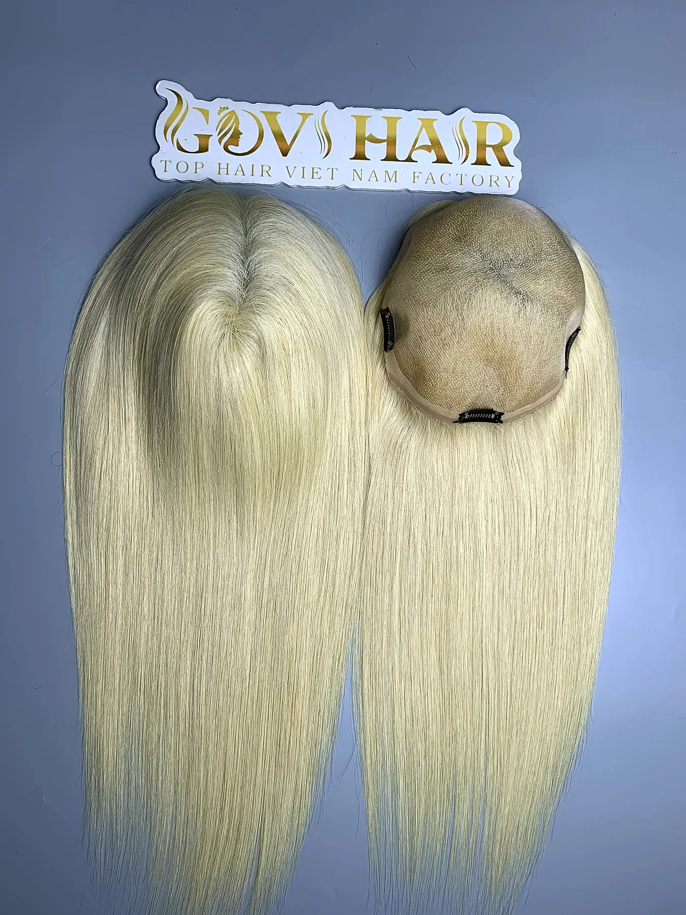 Blonde human hair topper mono base with clips