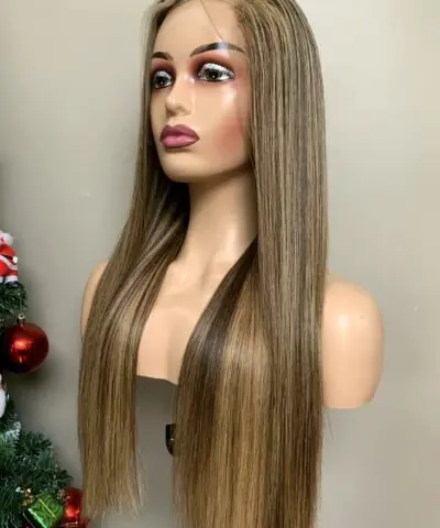 13x4 Lace Front Wig 20 Inch Bone Straight Mix Piano Highlight HD Lace 10 13x4 lace front wig mix piano angled view